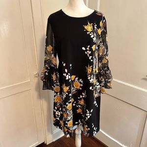 Alfani Brand Floral Dress with Sheer Tiered Bell Sleeves